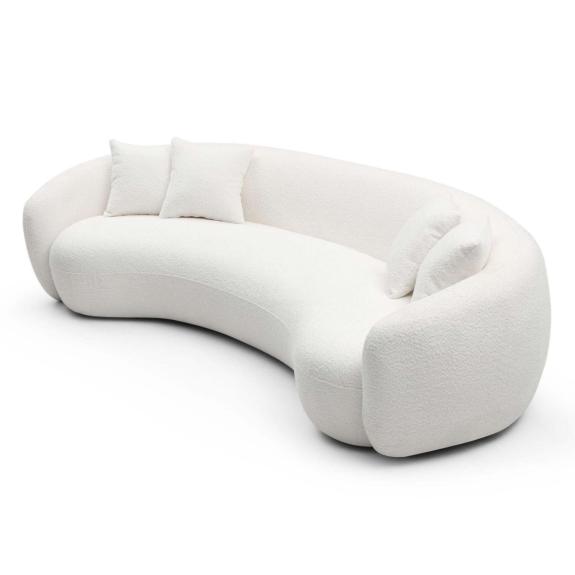 102'' 5-Seater Boucle Sofa Modern Sectional Half Moon Leisure Couch Curved Sofa Teddy Fleece Velet WHITE