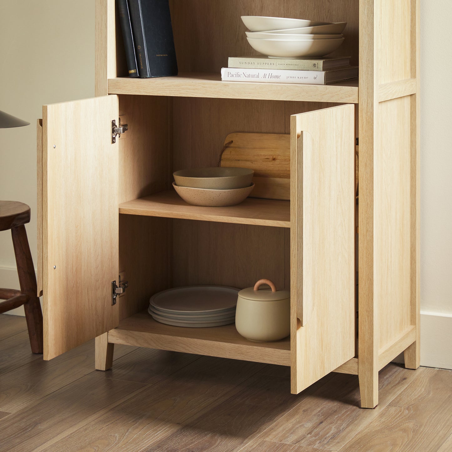 Modern 3 Shelf Open Arched Bookcase Cabinet Oak/Black