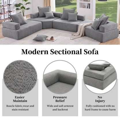 [VIDEO provided][New] 156''Oversized Modular U Shaped Sectional Sofa,Luxury Boucle Floor Couch Set,Convertible Sleeper Couch,Spacious Foam-Filled Sofa Bed for Living Room,4 PC Free Combination,2 Color