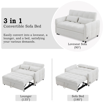 52.8" Loveseat Sofa Pull-out Sofa Bed Tufted Sleeper Sofa with an Adjustable Backrest, Three USB Ports and Two Lumbar Pillows for Living Room, Beige