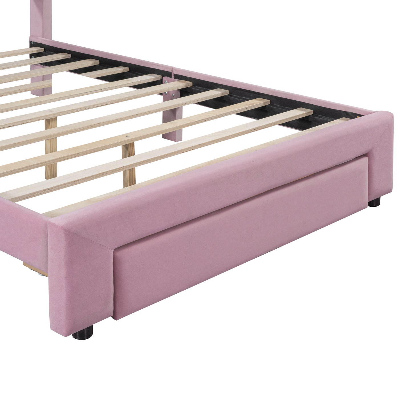 Full Size Storage Bed Velvet Upholstered Platform Bed with a Big Drawer - Pink(old sku:WF296850AAH)