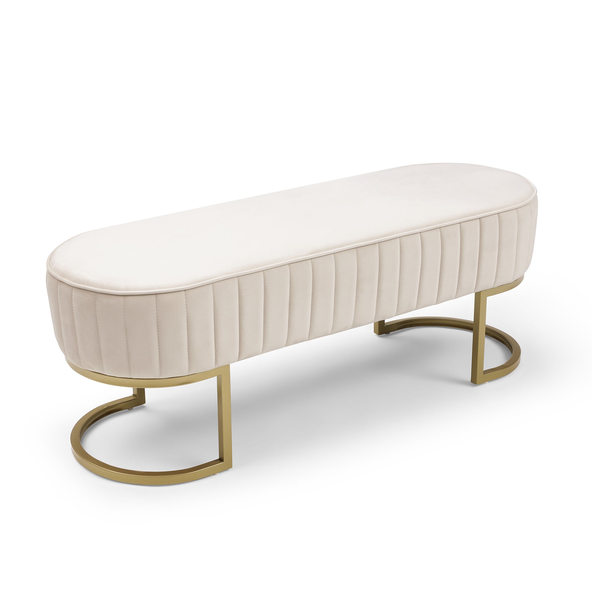 Bench Bedroom Bench ,Velvet Oval Upholstered End of Bed Bench with Golden Metal Legs ,48" Modern Storage Ottoman Bench for BedroomLiving Room, Entryway Window ,Begie