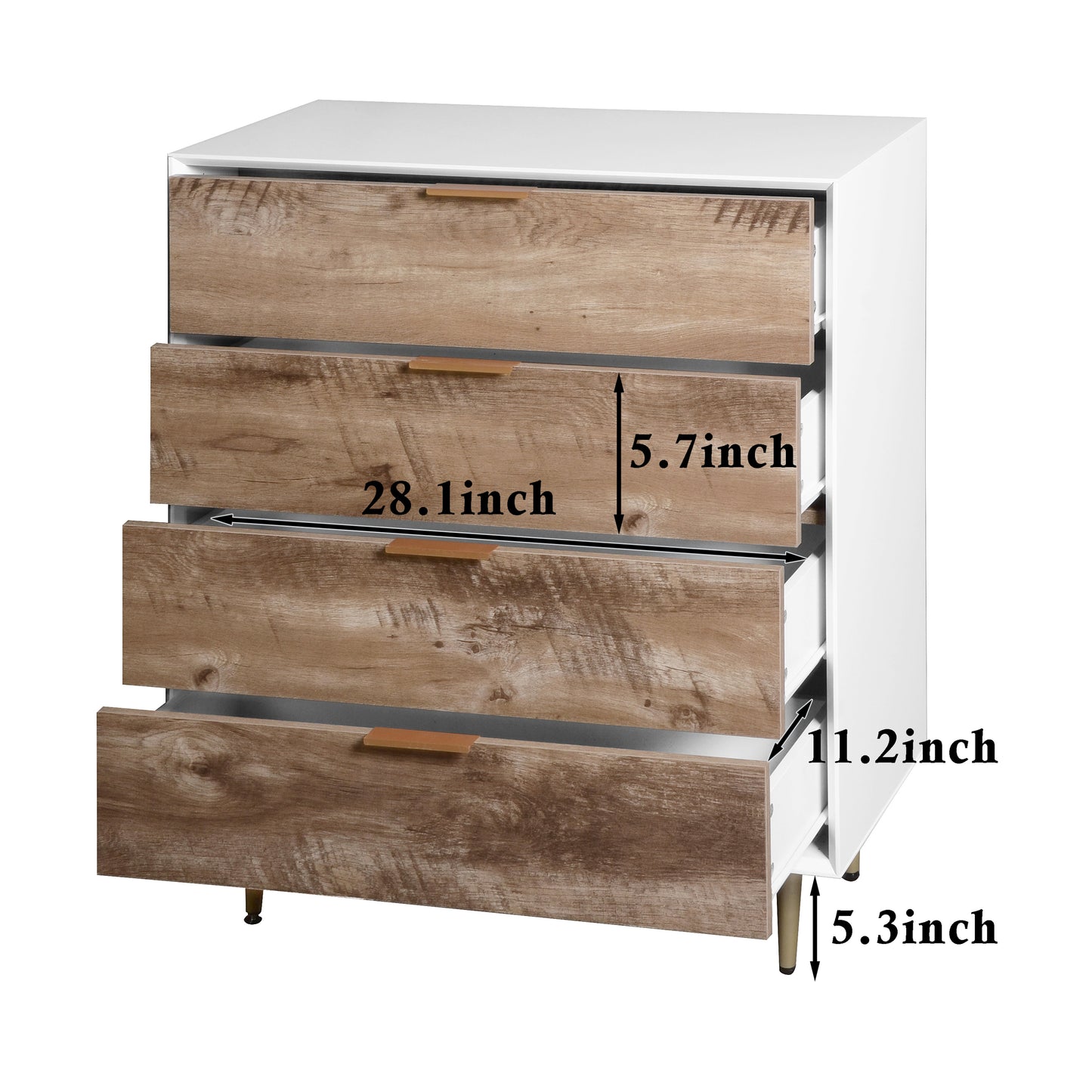 Wooden Tall 4 Drawer Dresser,Chest of Drawers with 4 Metal Legs, Anti-Tipping Device for Bedroom,Living Room