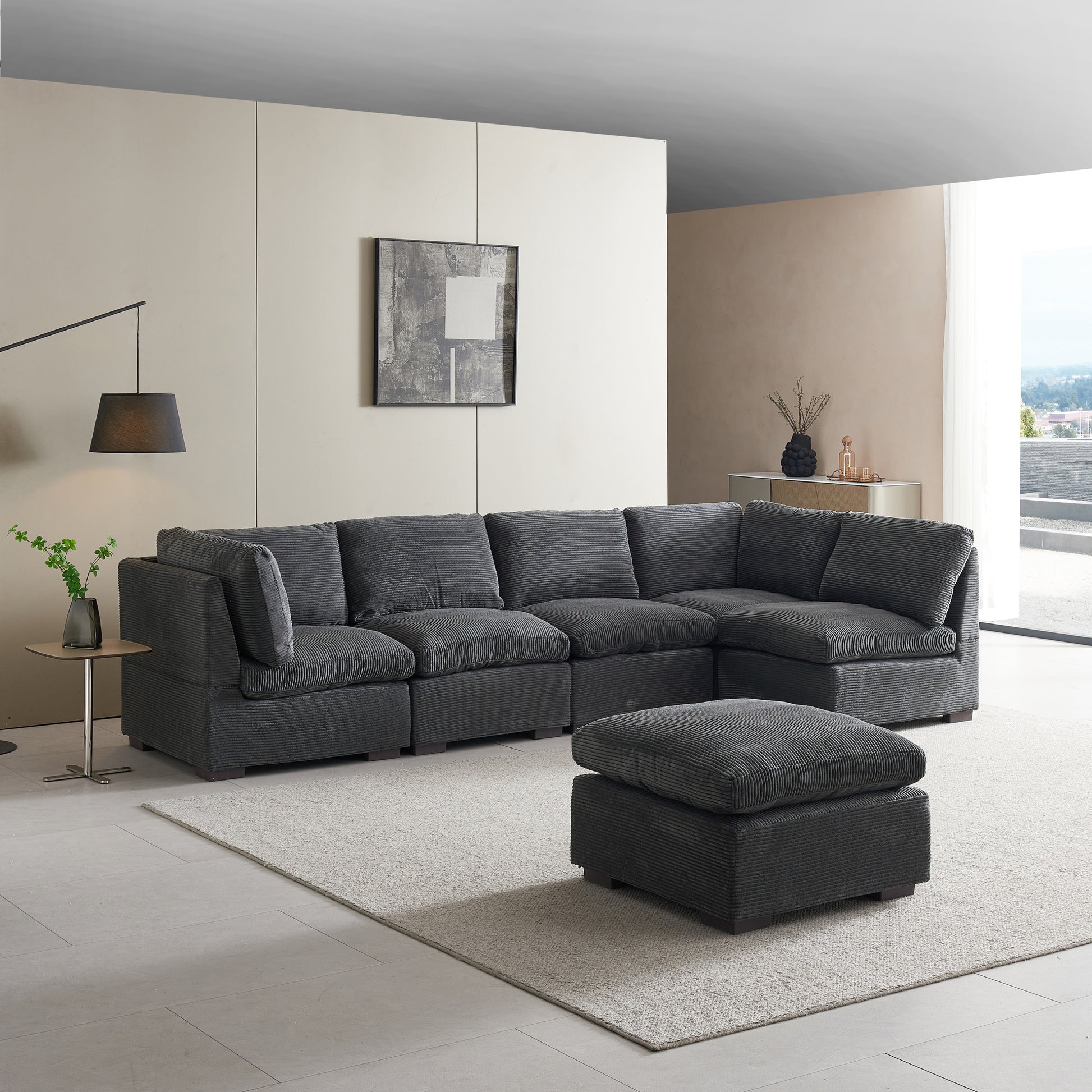 Convertible Modern Luxury Sectional Sofa Couch for Living Room Quality Corduroy Upholstery Modular Sofa Dark Grey