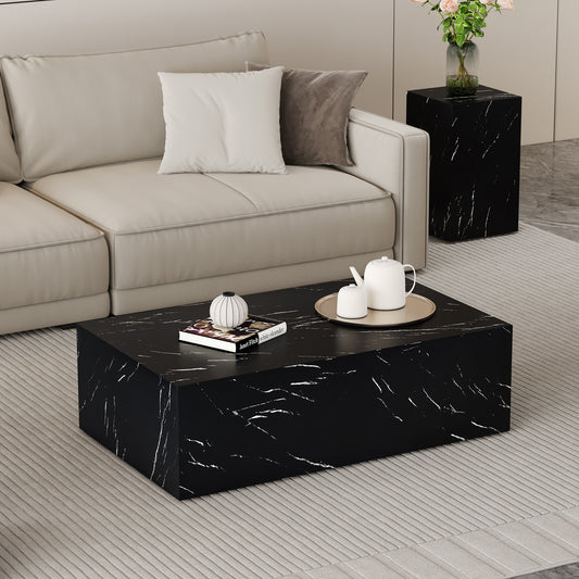 39.3*23.6*11.8 Inch Black Marble Texture MDF Coffee Table - Luxurious Design, Perfect Living Room Accent.Fashion texture design coffee table, suitable for various situations and scenes.