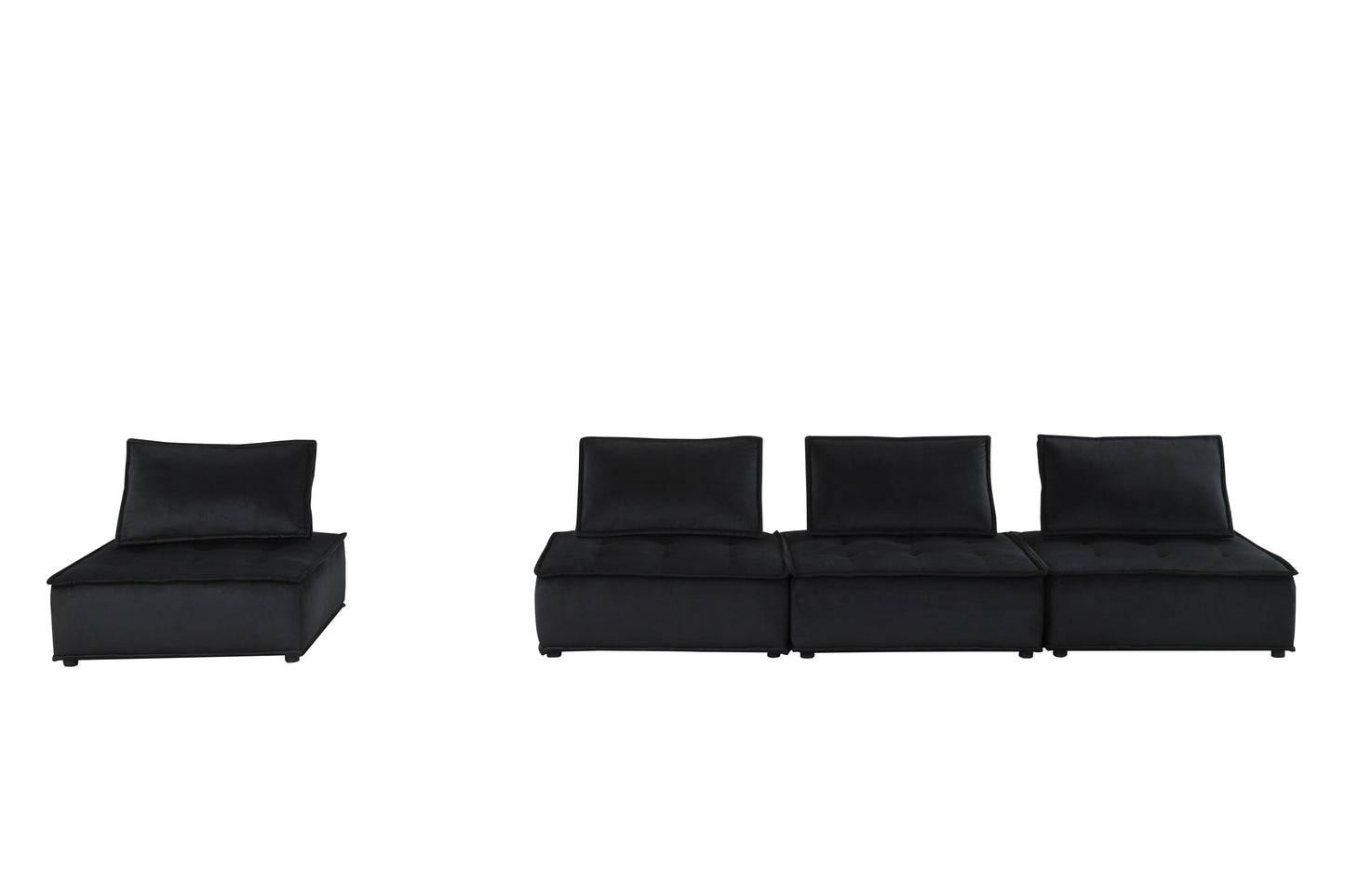 Anna 160" Black Velvet 4-Seater Modular Sofa