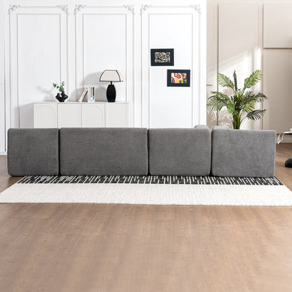 143.7" Upholstered Sofa Free-combined Sofa Couch with Two Chaise Lounge and Five Back Pillows for Living Room, Light Gray