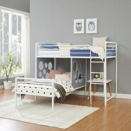 Modern Geo Cutout Colorful Twin L-Shaped Bunk Bed – White / Cool Grey