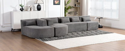 143.7" Upholstered Sofa Free-combined Sofa Couch with Two Chaise Lounge and Five Back Pillows for Living Room, Light Gray