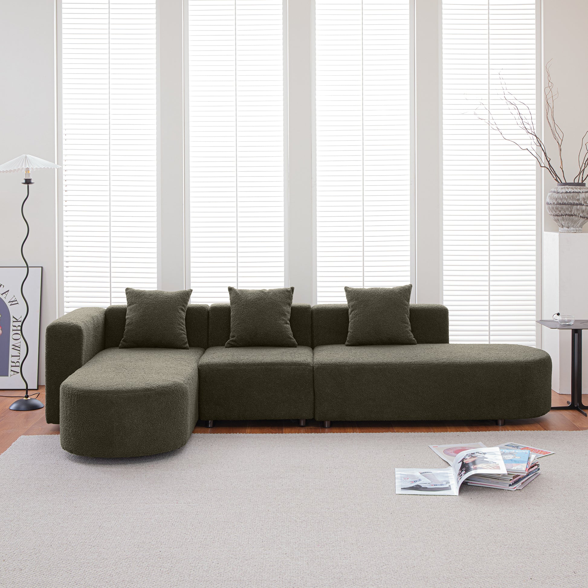 [VIDEO] provided]Modern Sectional L shape boucle Sofa with curved seat (facing left)