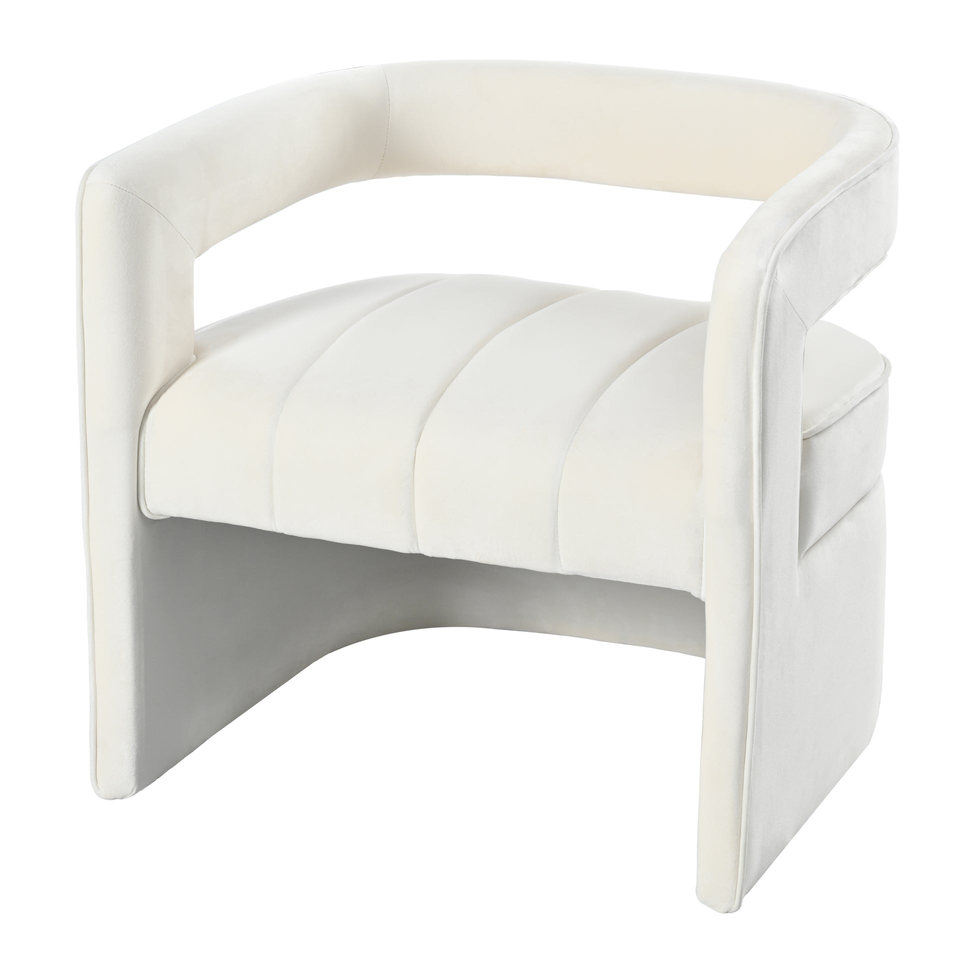 Modern Velvet Accent Chair with Ribbed Detail, Luxury Curved Fully Upholstered Accent Chair, Ivory White (No Assembly Needed)