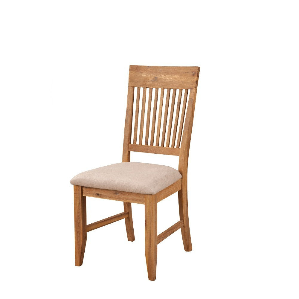 Slatted High Back Wooden Side Chair Set Of 2 Natural Brown And Beige