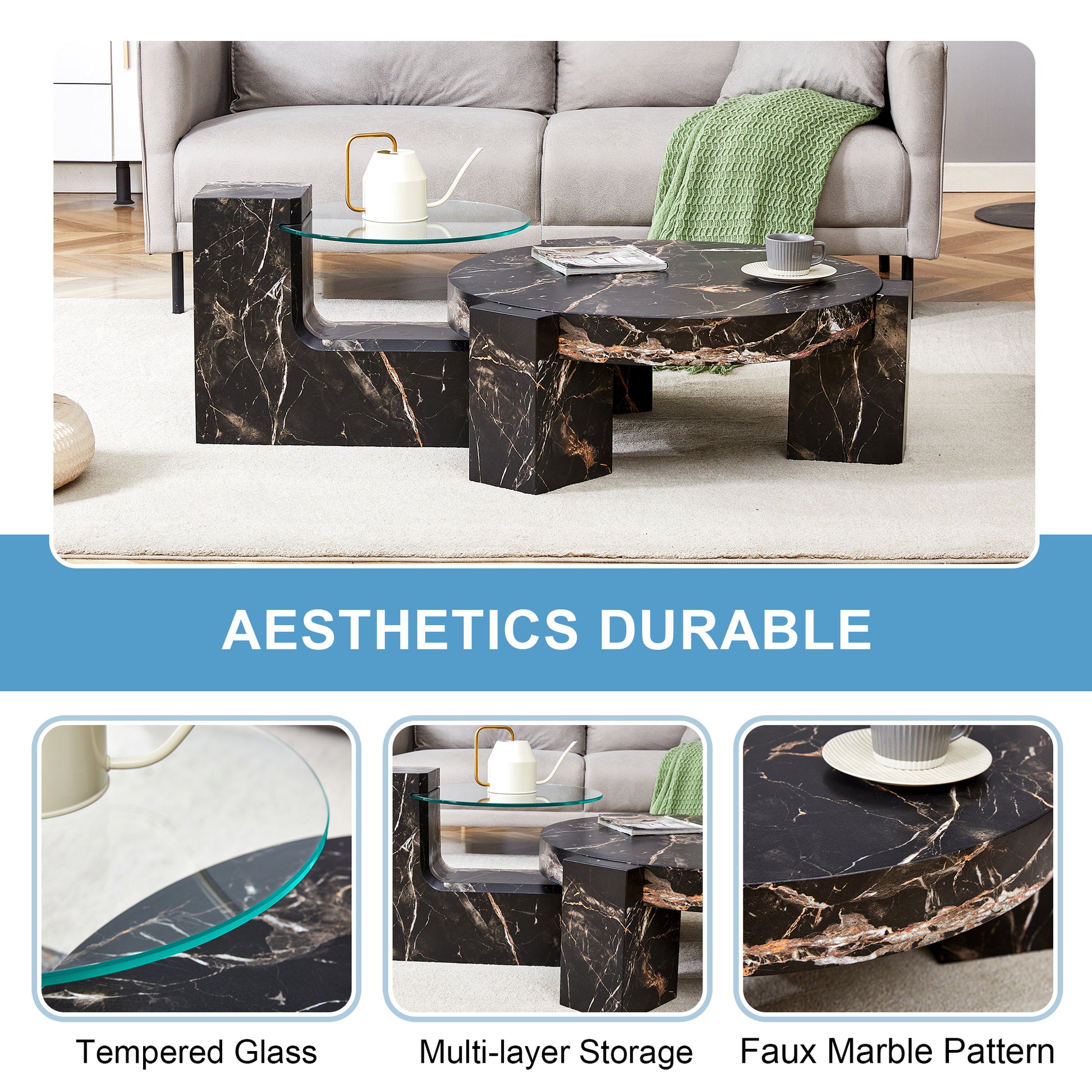 The detachable double-decker coffee table, the stylish design is more precious, and the detachable design can make the use of space more flexible and suitable for various scenes.