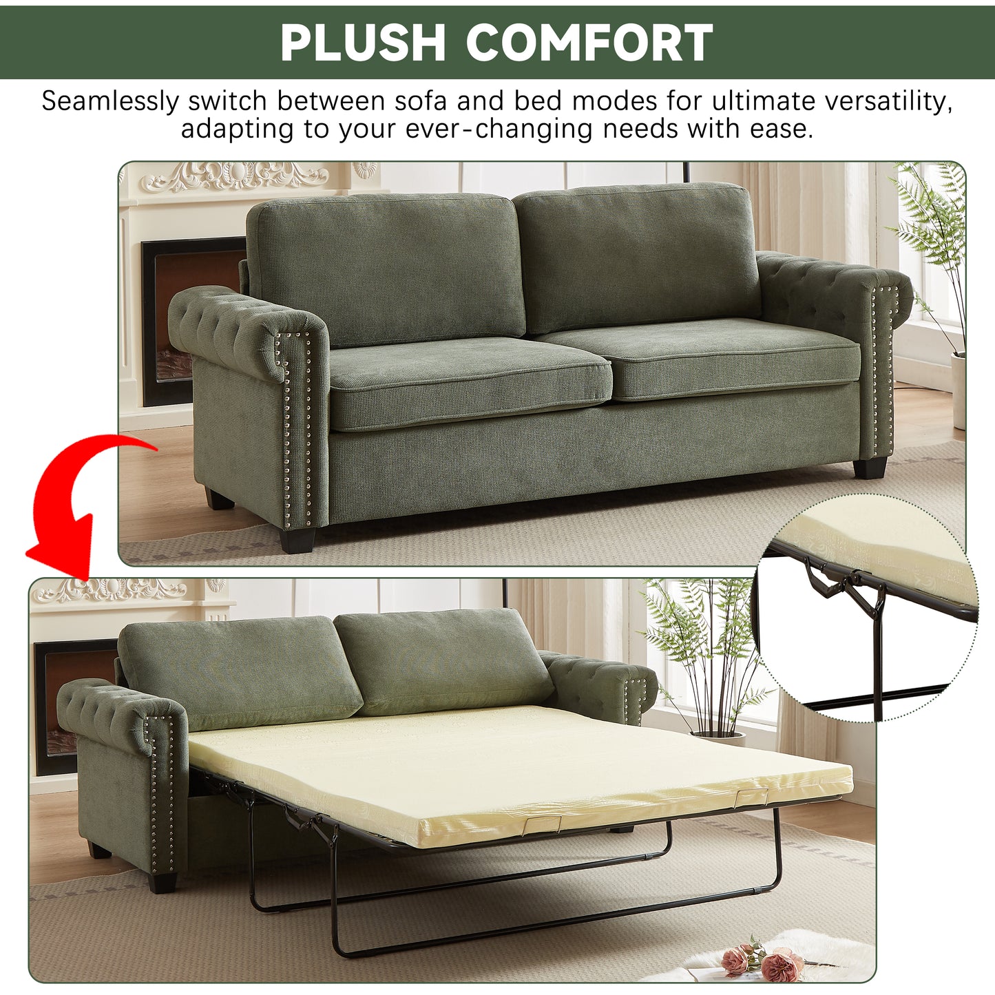 FX 83.8" Convertible Sleeper Sofa Bed, 2-in-1 Pullout Sofa Bed, Polyester Sleeper Sofa Bed with Folding Mattress, Living Room Pullout Sofa Bed, Apartment/Small Space Sofa Sleeper