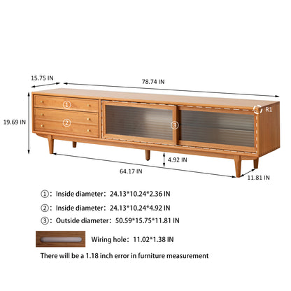 North America FAS Grade Solid Cherry Wood TV Cabinet With Chinese Changhong Glass Doors, Two Drawer Storage Space TV Standing