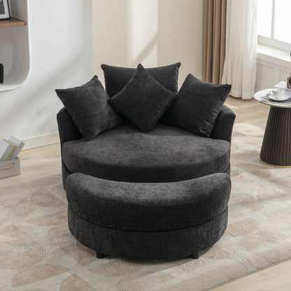 Orisfur. 360° Swivel Accent Barrel Chair with Storage Ottoman & 4 Pillows, Modern Chenille Leisure Chair Round Accent for Living Room, Gray