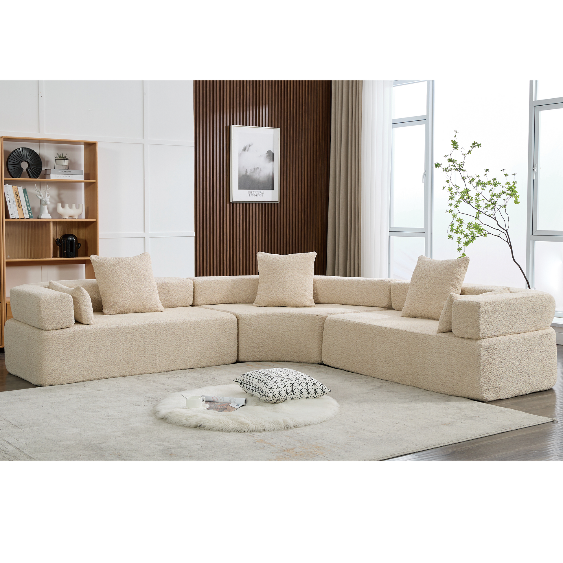 Henry Khaki Oversized Modern Modular Curved Sofa