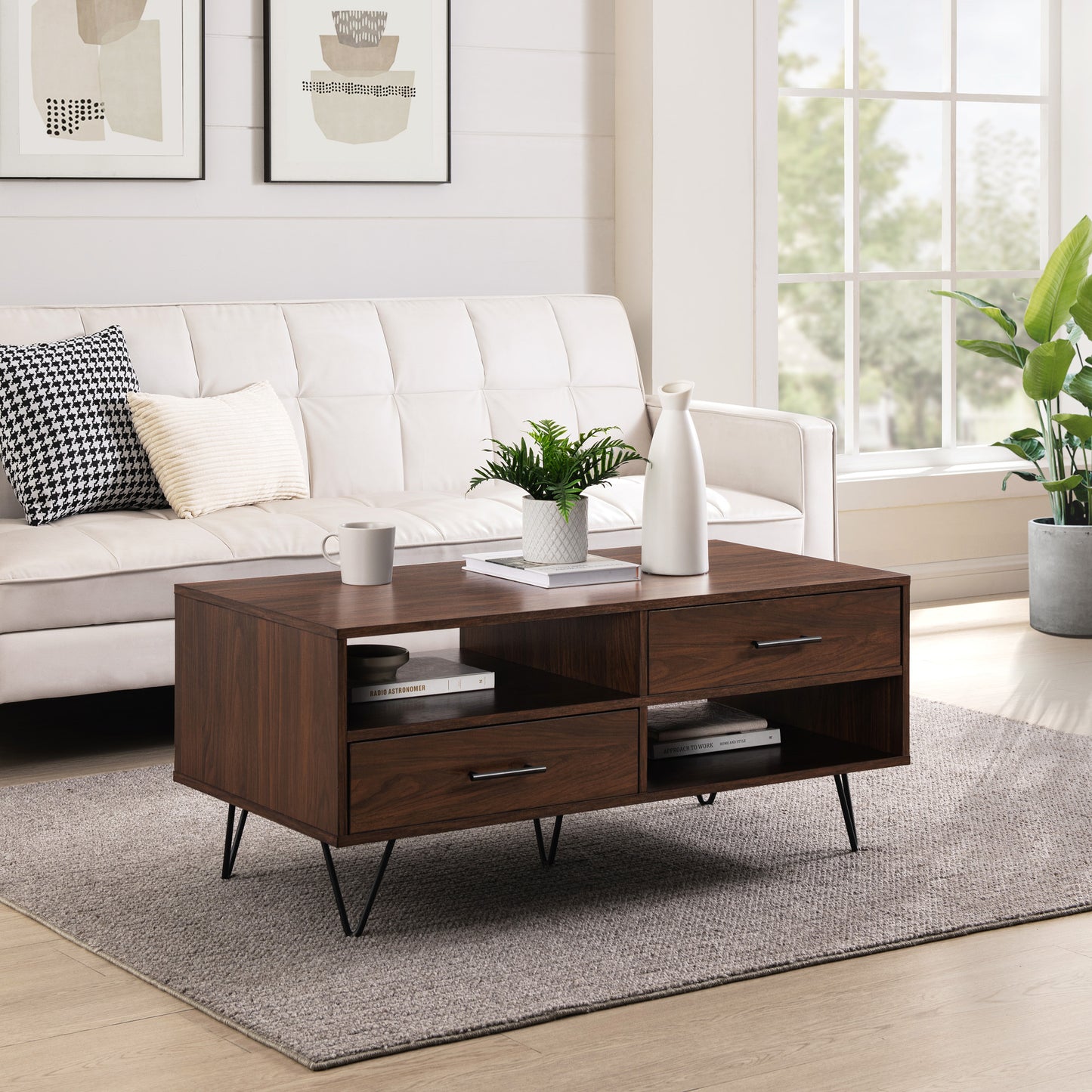 Modern Hairpin-Leg Coffee Table – Dark Walnut