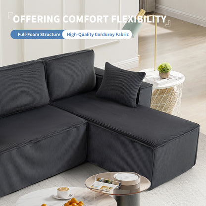 [Video provided] L-Shape Modular Sectional Sofa Couch - Comfy Upholstered Cloud Couch for Living Room - Modern Minimalist Couch,2 PIC Free Combination,No Assembly Required (Gray,Plush Corduroy)