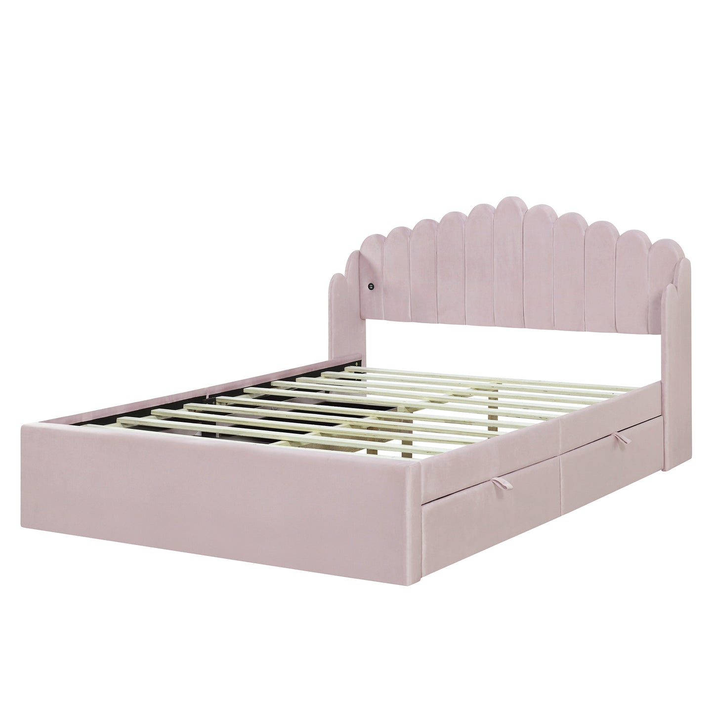 Queen Size Upholstered Platform Bed with 4 Drawers and 2 USB, Pink(Expected Arrival Time: 4.28)