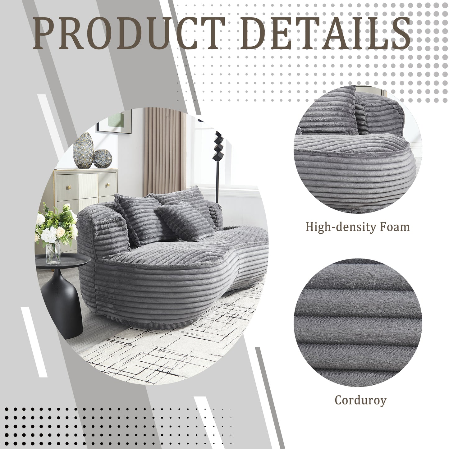 COOLMORE Bean Bag sofa Lazy Sofa Durable Comfort Lounger High Back Bean Bag Chair Couch for Adults and Kids, Indoor & Outdoor, Accent Floor Soft Lounge Chair (Dark Gray)