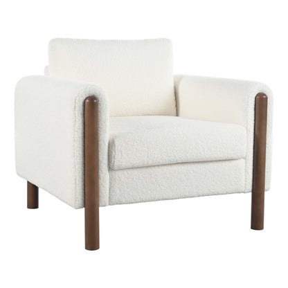 Oversized Accent Chair, Upholstered Living Room Chairs Single Sofa Chair with Walnut Legs, Curved handrail, White