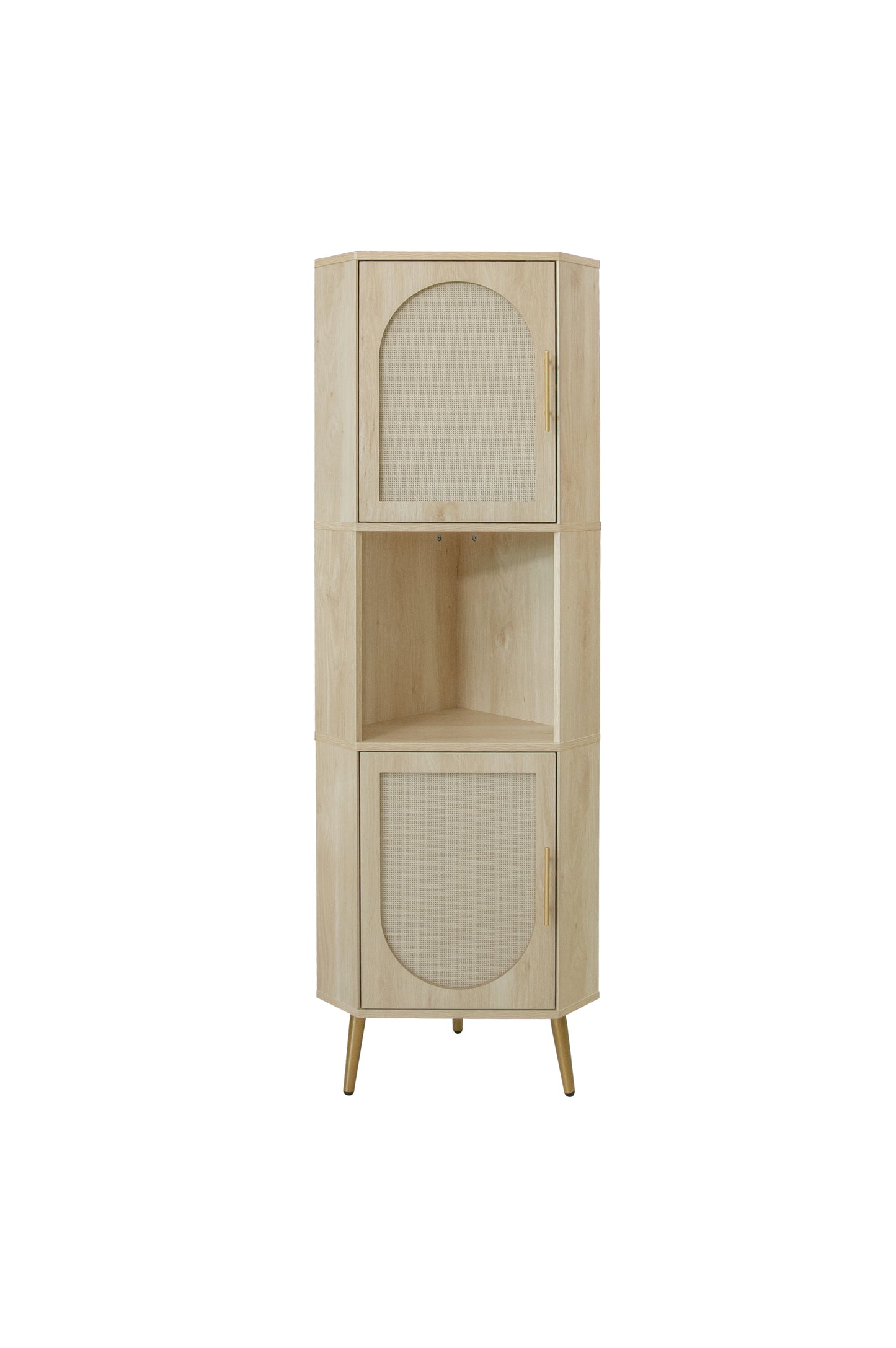 Corner cabinet ,Rattan door,Freestanding Corner Tables For Small Spaces, Corner Shelf Stand For Living Room, Kitchen, Bathroom, Bedroom