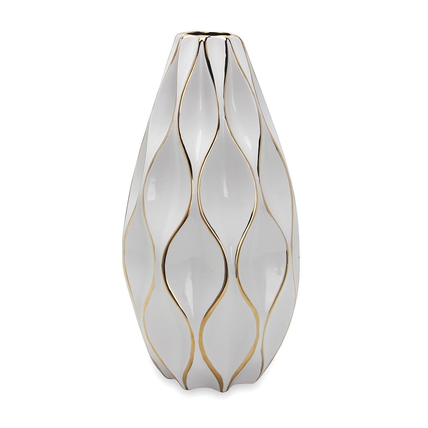 Elegant White Ceramic Vase with Gold Accents - Timeless Home Decor