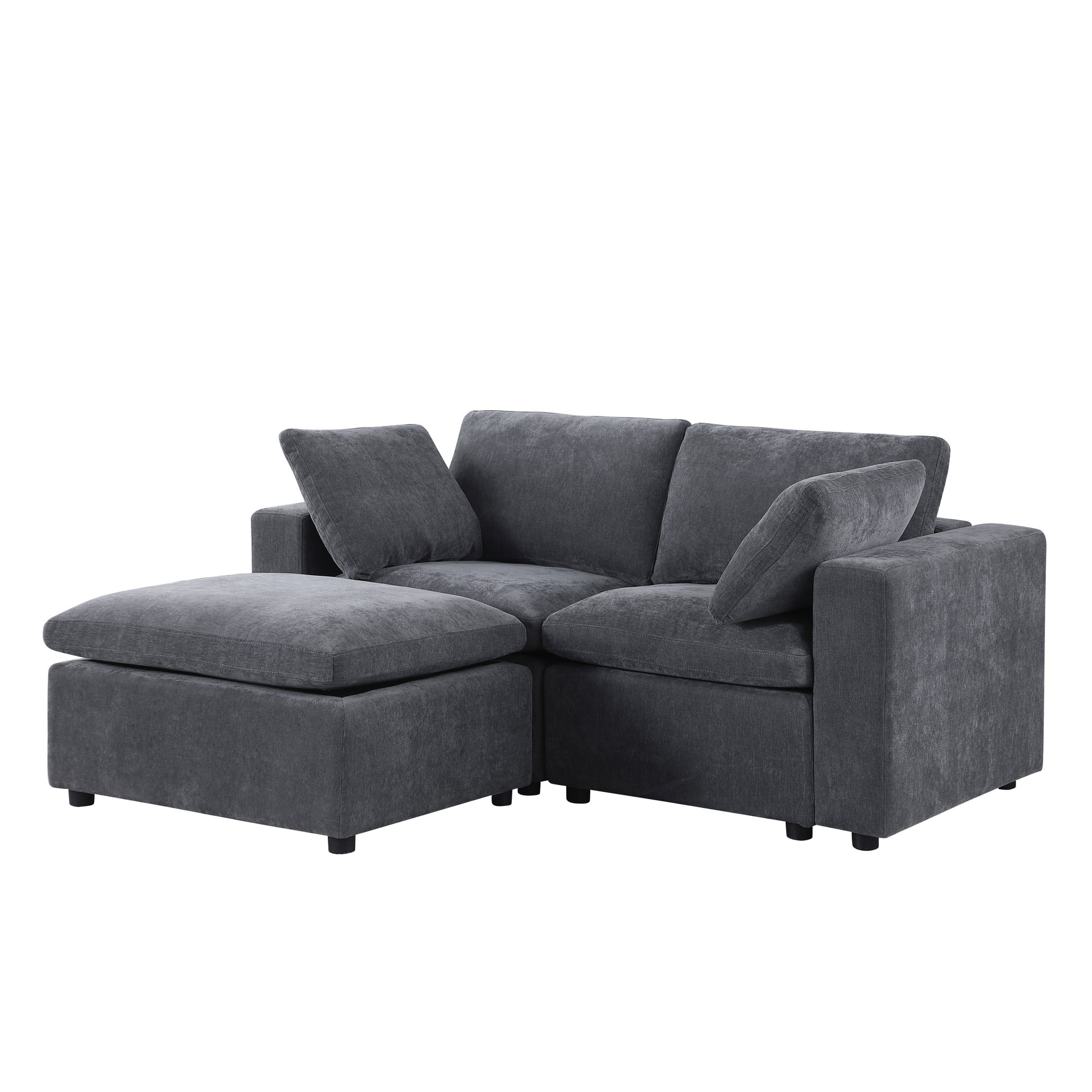 68.5" Loveseat Sofa with Ottoman Modular Sectional Love Seat Couch Small L Shaped Upholstered Couch for Living Room Apartment Small Space, Chenille Grey