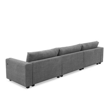 [VIDEO provided][New]134*54"Oversized Corduroy Sectional Sofa,L Shaped Cloud Couch with USB Charging Port,Cup Holder,Deep Seat Sofa Bed with 50" Chaise,Comfy Indoor Furniture for Living Room,3 Colors