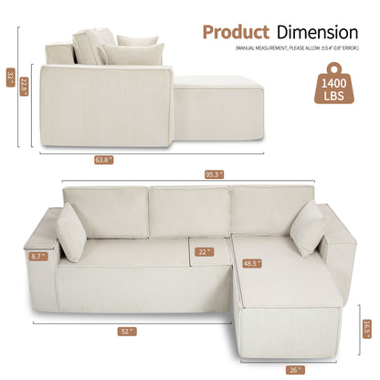 [Video provided] L-Shape Modular Sectional Sofa Couch - Comfy Upholstered Cloud Couch for Living Room - Modern Minimalist Couch,2 PIC Free Combination,No Assembly Required (Beige,Plush Corduroy)