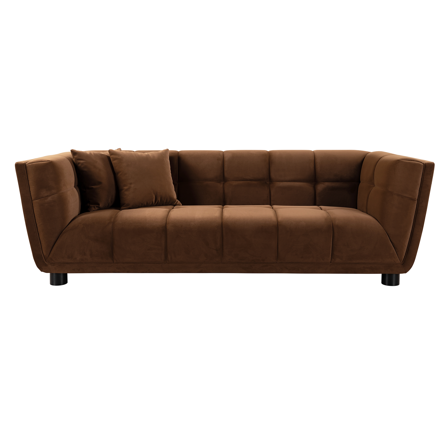 WKS13 Mid-century modern style: camel sofa simple, small square design, velvet fabric texture smooth, retro fashion, solid wood feet, 2 people design