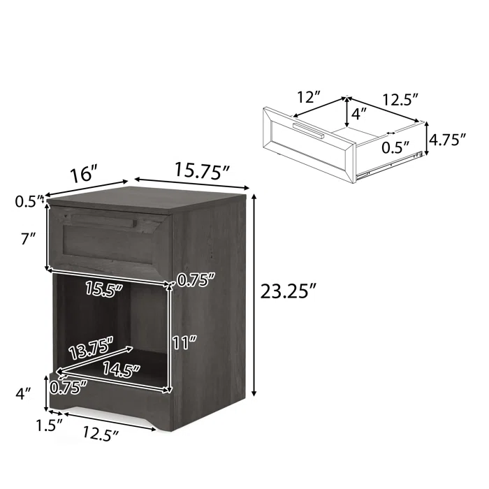 Delany Modern Nightstand, Bedside Table