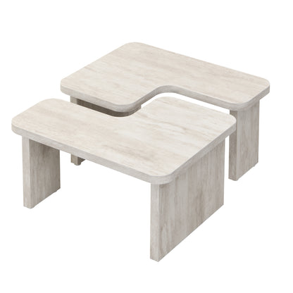 47.24*23.62 inch and 35.43*31.49 inch Rectangle Wood Detachable Coffee Table, Single L Shape Farmhouse Coffee Table for Dining Room, Garden, white