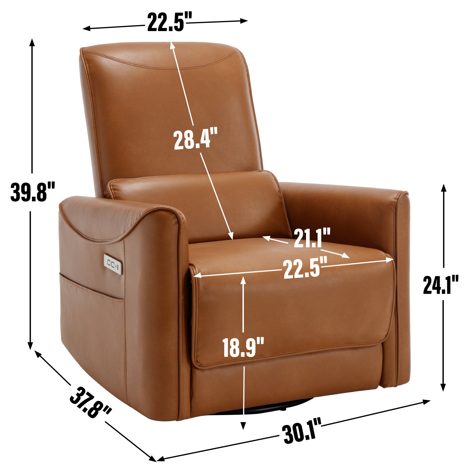 Yellow Brown Leatheraire Swivel and Rocker Power Recliner Chair, Heavy Duty Motion Mechanism with USB and Type-C Ports