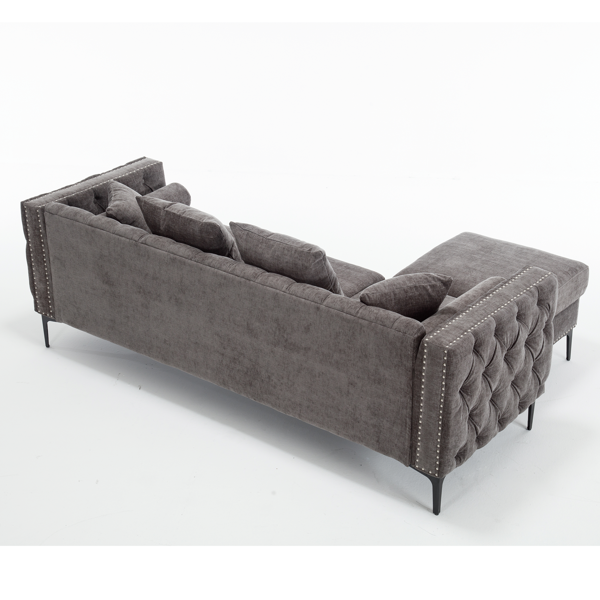 [NEW ARRIVED] [VIDEO PROVIDED]L Shaped Sectional Sofa , Convertible Storage Ottoman,Chenille ,Square Arm,  Modern Tufted Couch ,3 Seater, And Nailhead, Dark gray