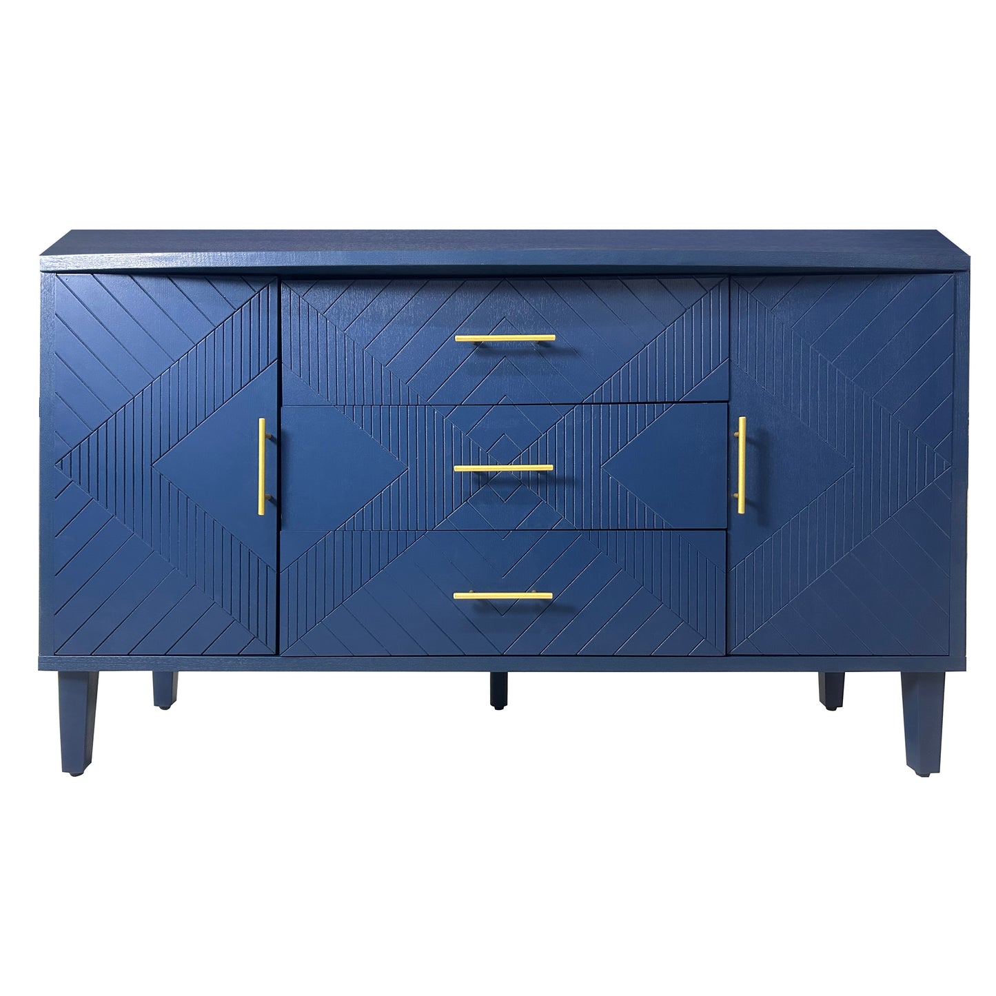 Stylish and Functional 2-Door 3-Drawer Cabinet with Carved Effect, for Bedroom,Living Room,Office,Easy Assembly, Navy Blue