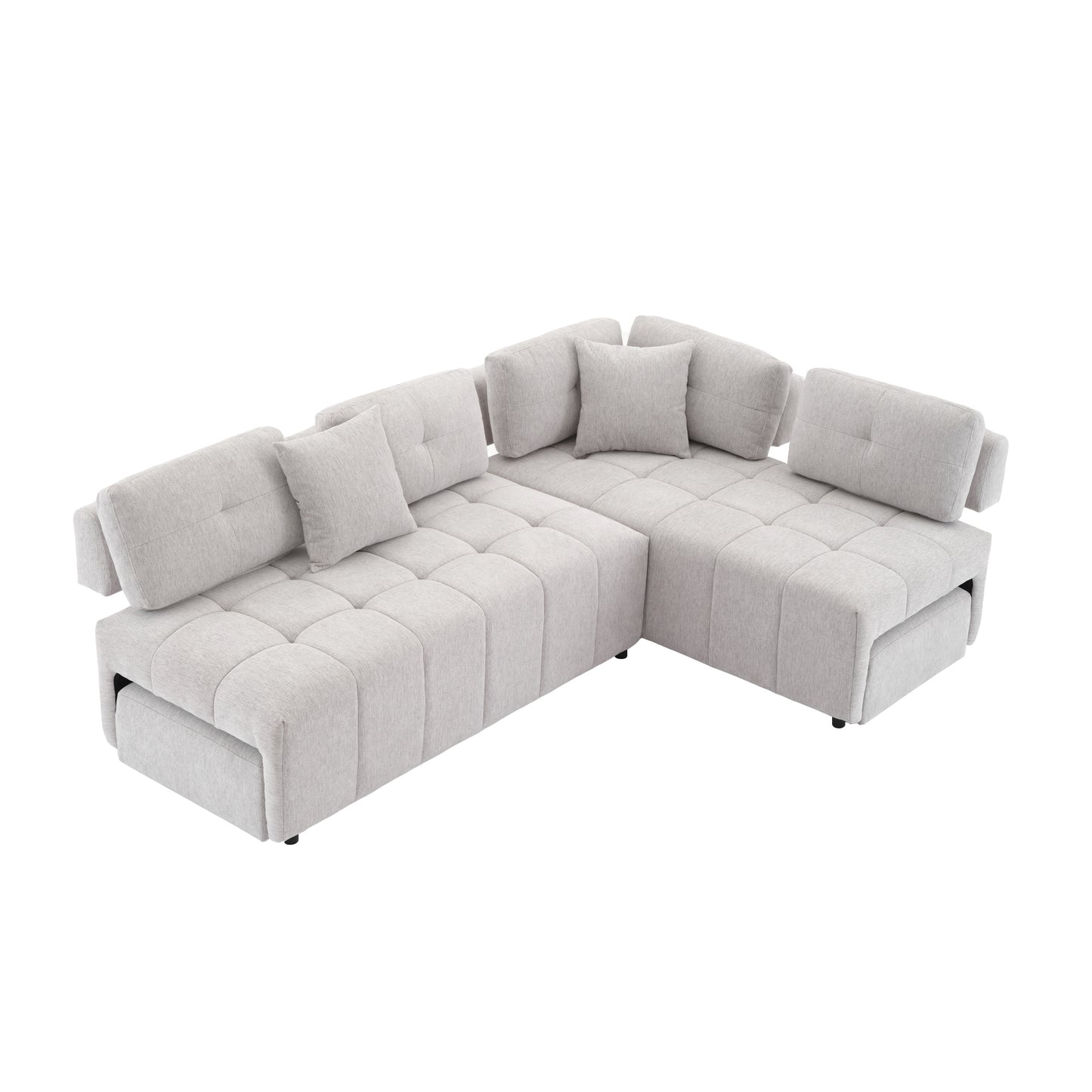 91.73" L-shaped Sofa Sectional Sofa Couch with 2 Stools and 2 Lumbar Pillows for Living Room, Light Grey