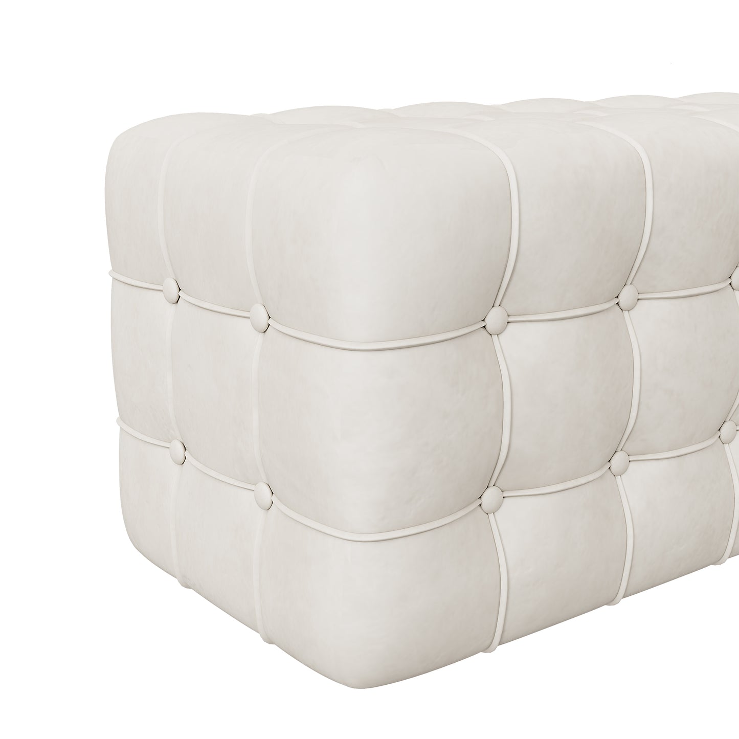 All Covered Velvet Upholstered Ottoman, Rectangular Footstool, Bedroom Footstool, No Assembly Required, Elegant and Luxurious, White