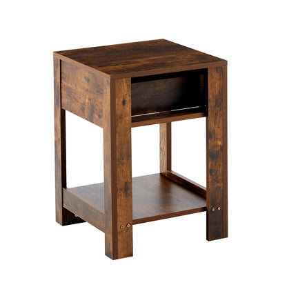 15.75" Rattan End table with drawer, Modern nightstand, side table for living room, bedroom,Rustic Brown - Groovy Boardz