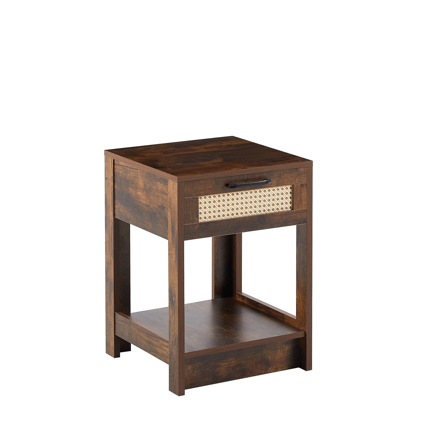 15.75" Rattan End table with drawer, Modern nightstand, side table for living room, bedroom,Rustic Brown - Groovy Boardz