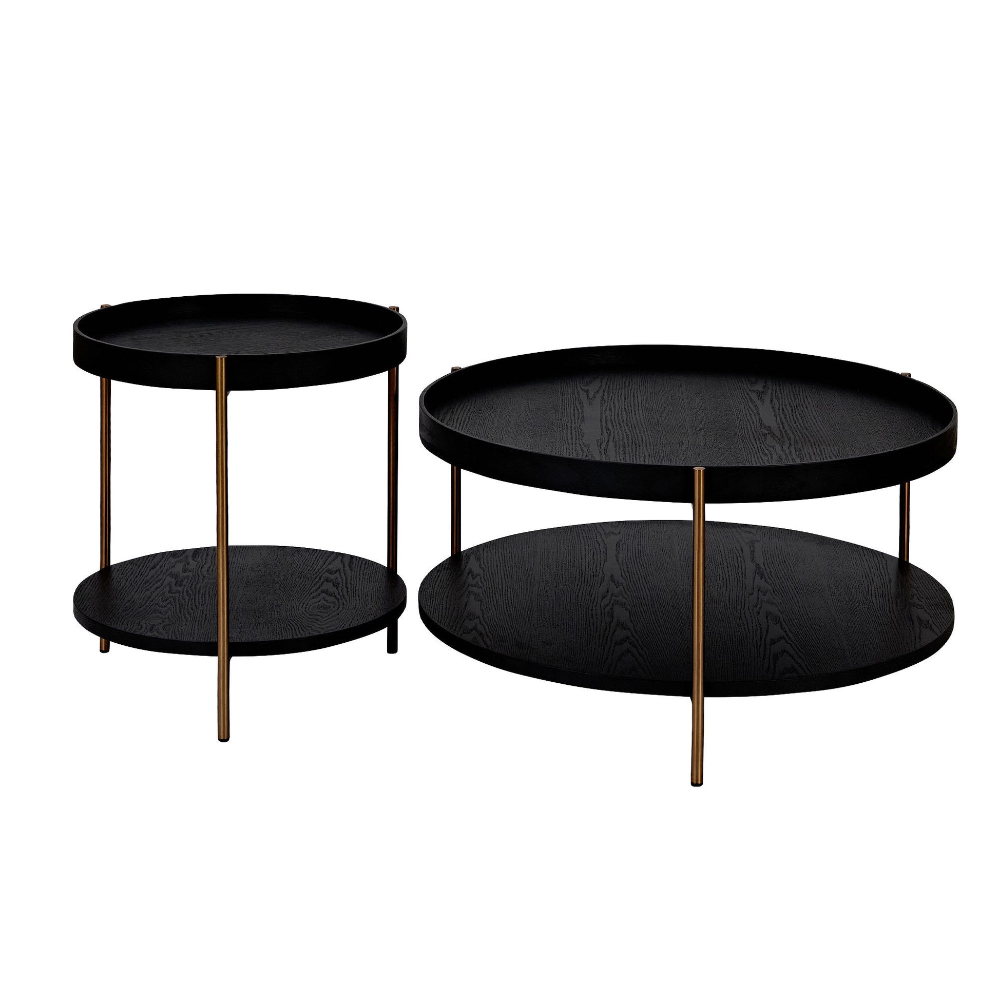 2-Piece Modern 2 tier Round Coffee Table Set for Living Room,Easy Assembly Nesting Coffee Tables, End Side Tables for Bedroom Office Balcony Yard,Black MDF