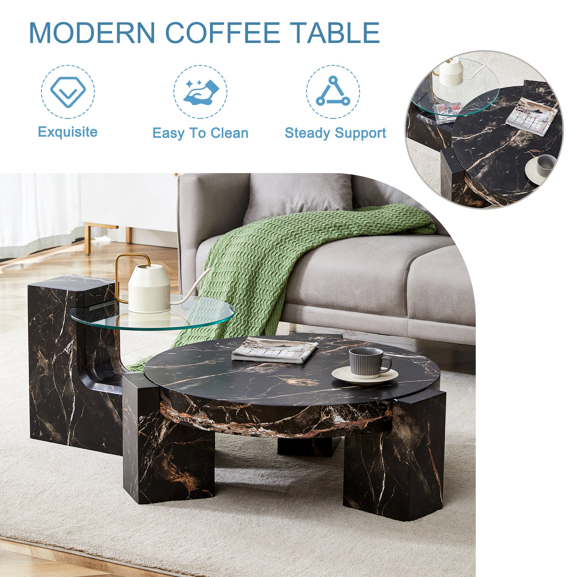 The detachable double-decker coffee table, the stylish design is more precious, and the detachable design can make the use of space more flexible and suitable for various scenes.