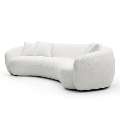 102'' 5-Seater Boucle Sofa Modern Sectional Half Moon Leisure Couch Curved Sofa Teddy Fleece Velet WHITE