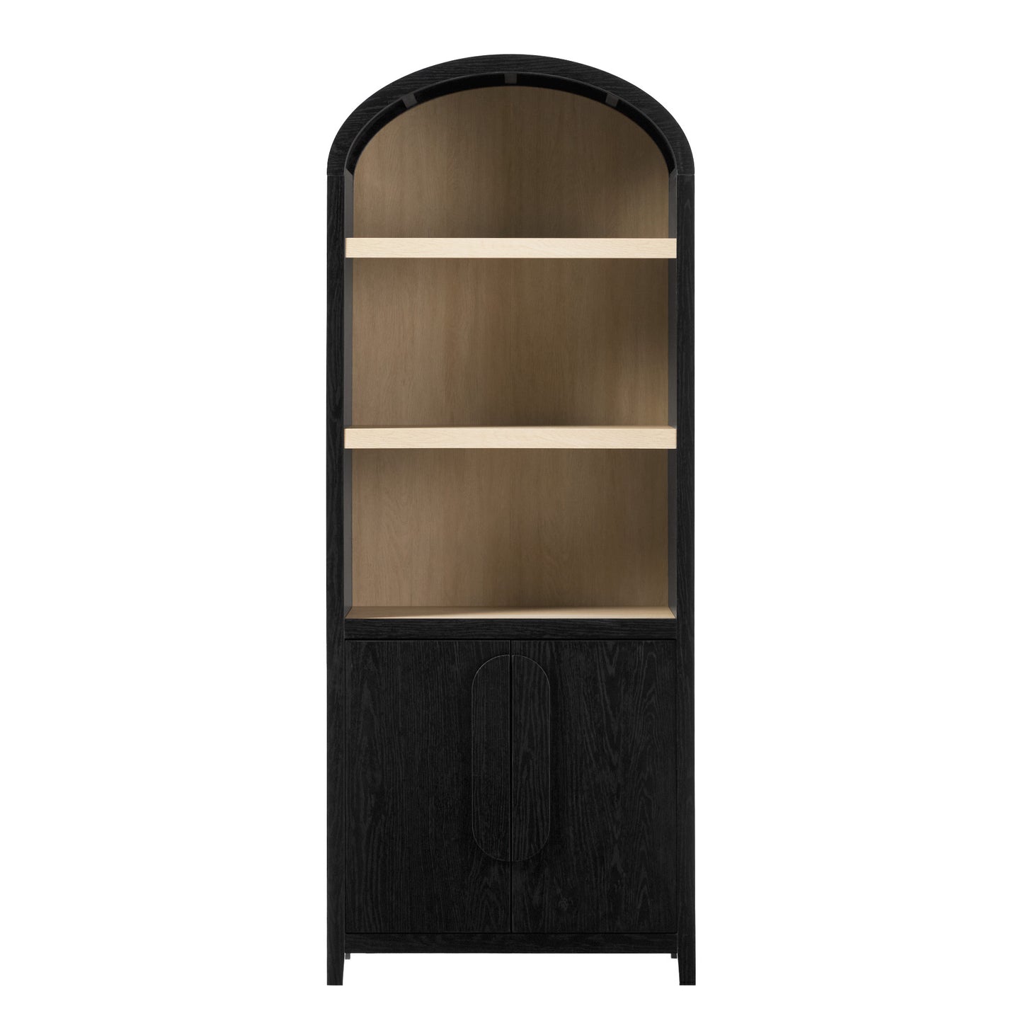 Modern 3 Shelf Open Arched Bookcase Cabinet Oak/Black