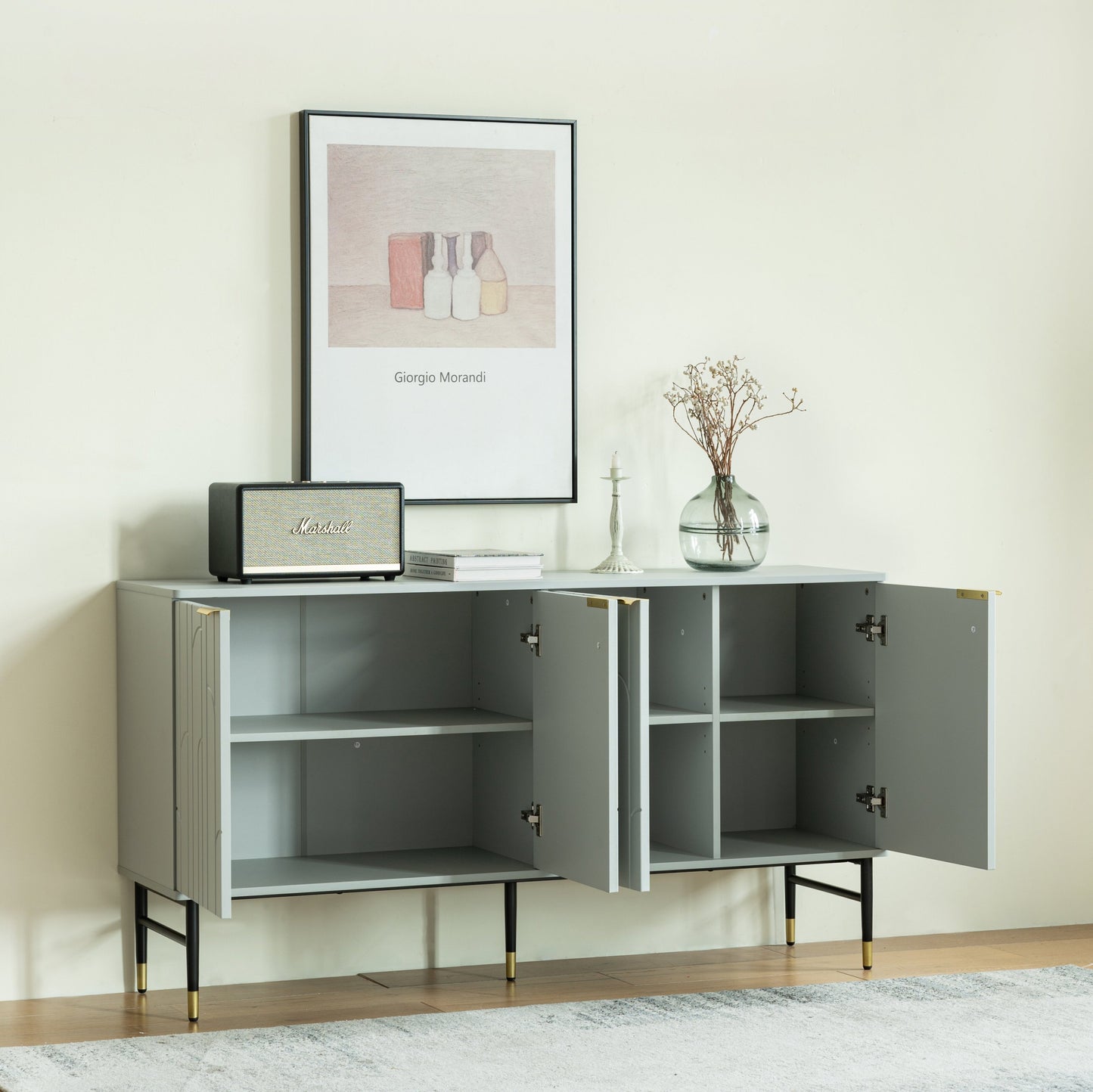 Sideboard Buffet Cabinet, Modern Accent Cabinet with 4 Door, Entryway Cabinet with Storage for Living Room, Dinning Room,Gray