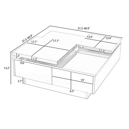 U-Can Movable Top Coffee Table, Modern Square Wood Coffee Table with High Gloss finish, 4 Hidden Storage Drawers for Living Room