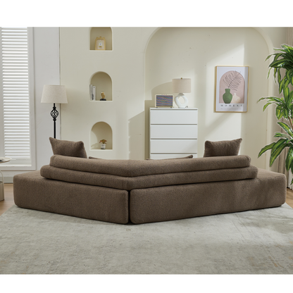 [NEW ARRIVED] [VIDEO PROVIDED] 128"Minimalist Cloud Sectional Couch ,Modern Couches ,4-Seater ,No Assembly,Two modular sofa,Boucle Teddy Fabric, upholstered , anti-wrinkle fabric,Brown