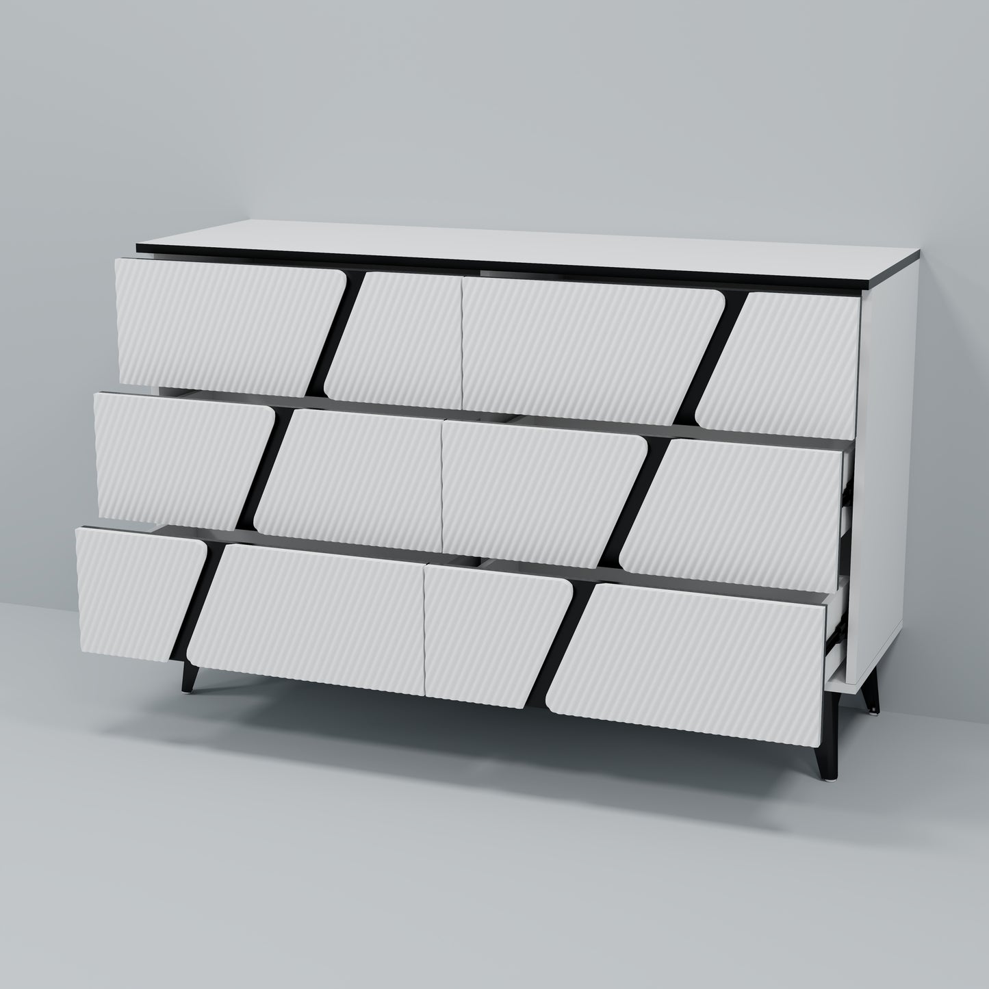 White blister twill modern six-drawer cabinet