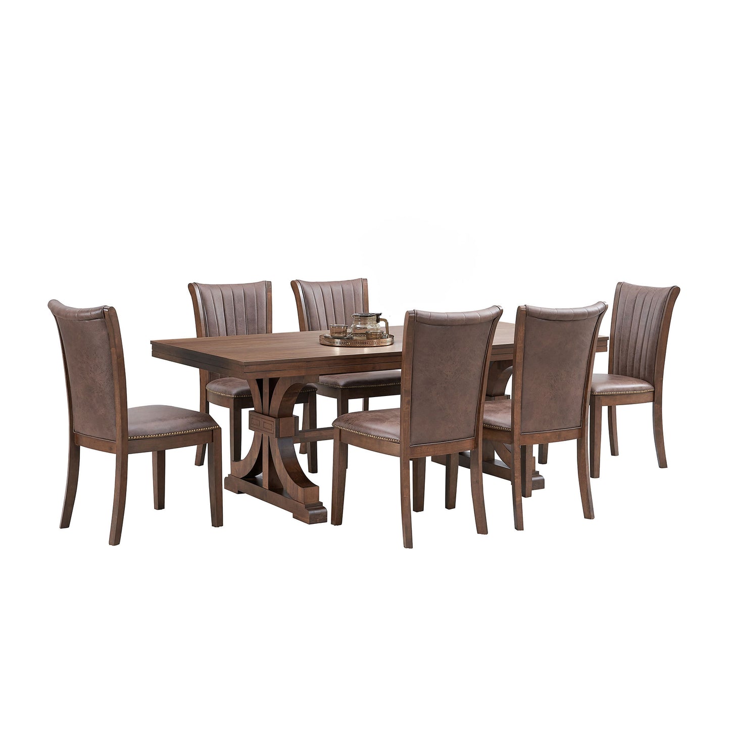 Mid Century Modern Dining Table Set for 7,Rectangular Table and 6 Kitchen Room Chairs,7 Piece Kitchen Table Set for Dining Room,Faux Leather Upholstered 6PCS Side Chairs,OAK